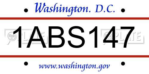 1ABS147 District Of Columbia License Plate