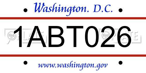 1ABT026 District Of Columbia License Plate