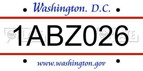 1ABZ026 District Of Columbia License Plate