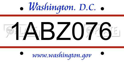 1ABZ076 District Of Columbia License Plate