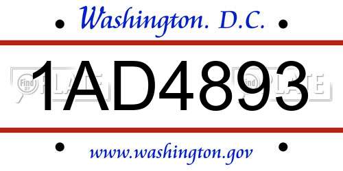 1AD4893 District Of Columbia License Plate