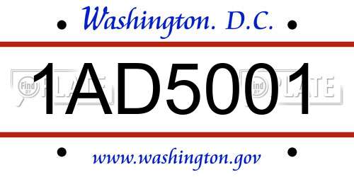 1AD5001 District Of Columbia License Plate