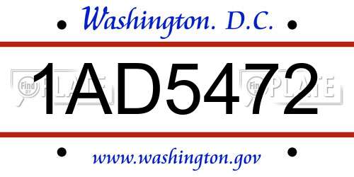 1AD5472 District Of Columbia License Plate
