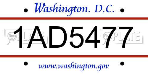 1AD5477 District Of Columbia License Plate