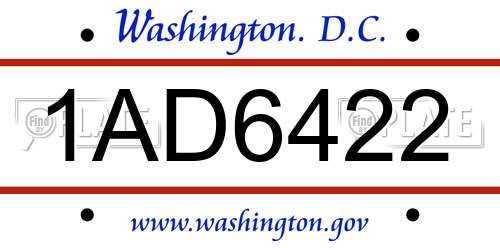 1AD6422 District Of Columbia License Plate