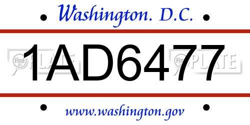 1AD6477 District Of Columbia License Plate
