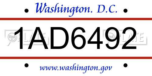 1AD6492 District Of Columbia License Plate