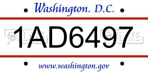 1AD6497 District Of Columbia License Plate