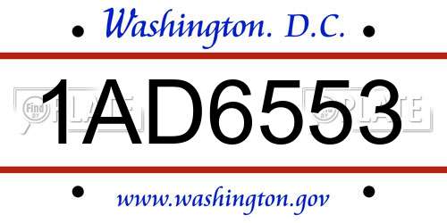 1AD6553 District Of Columbia License Plate