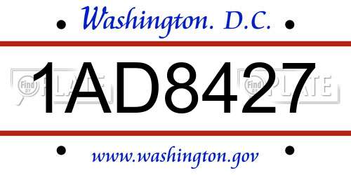 1AD8427 District Of Columbia License Plate
