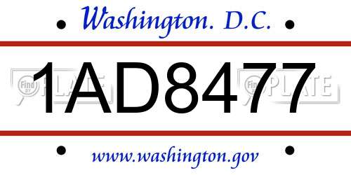 1AD8477 District Of Columbia License Plate