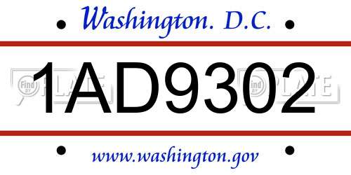 1AD9302 District Of Columbia License Plate