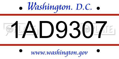 1AD9307 District Of Columbia License Plate
