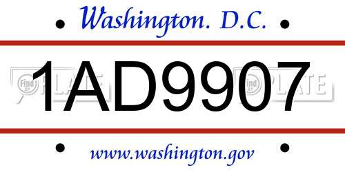 1AD9907 District Of Columbia License Plate