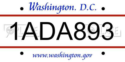 1ADA893 District Of Columbia License Plate
