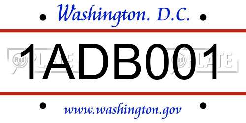 1ADB001 District Of Columbia License Plate