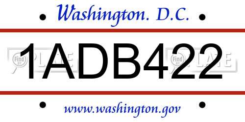1ADB422 District Of Columbia License Plate