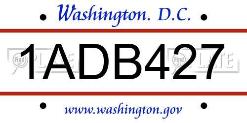 1ADB427 District Of Columbia License Plate