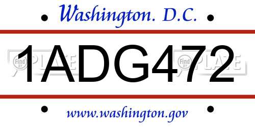 1ADG472 District Of Columbia License Plate