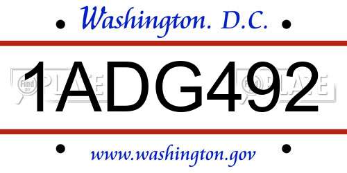 1ADG492 District Of Columbia License Plate