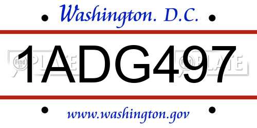 1ADG497 District Of Columbia License Plate