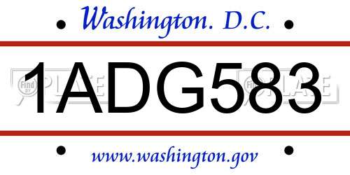 1ADG583 District Of Columbia License Plate