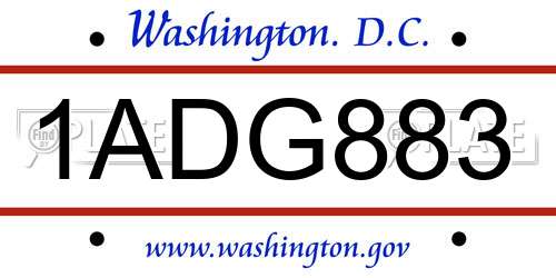 1ADG883 District Of Columbia License Plate