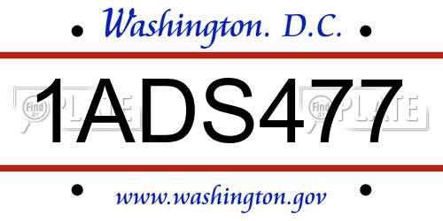 1ADS477 District Of Columbia License Plate