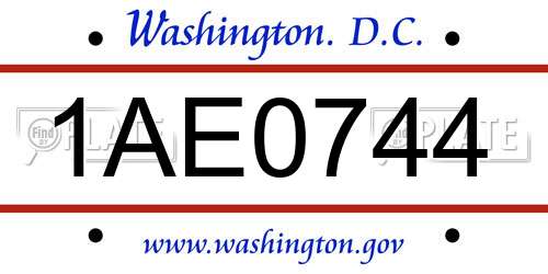 1AE0744 District Of Columbia License Plate