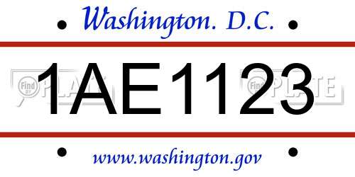 1AE1123 District Of Columbia License Plate