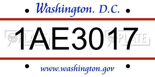 1AE3017 District Of Columbia License Plate