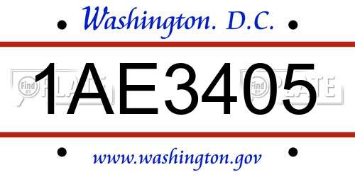 1AE3405 District Of Columbia License Plate