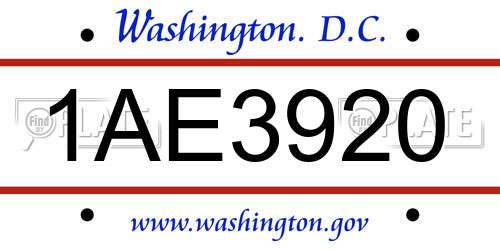 1AE3920 District Of Columbia License Plate