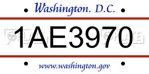 1AE3970 District Of Columbia License Plate