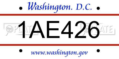 1AE426 District Of Columbia License Plate