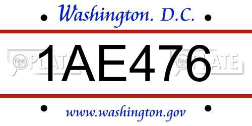 1AE476 District Of Columbia License Plate
