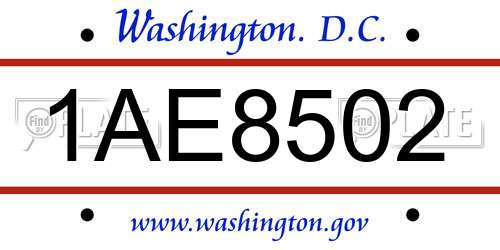 1AE8502 District Of Columbia License Plate