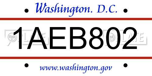 1AEB802 District Of Columbia License Plate