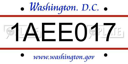 1AEE017 District Of Columbia License Plate