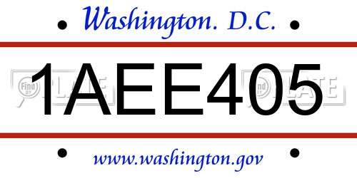 1AEE405 District Of Columbia License Plate