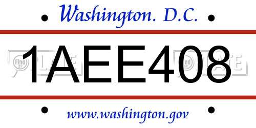 1AEE408 District Of Columbia License Plate