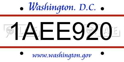 1AEE920 District Of Columbia License Plate
