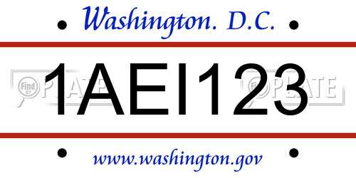 1AEI123 District Of Columbia License Plate