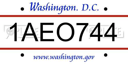 1AEO744 District Of Columbia License Plate