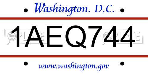 1AEQ744 District Of Columbia License Plate