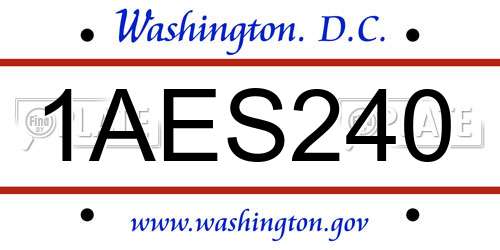 1AES240 District Of Columbia License Plate