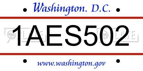 1AES502 District Of Columbia License Plate