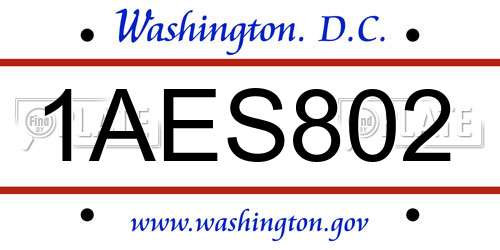 1AES802 District Of Columbia License Plate