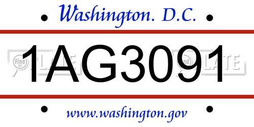 1AG3091 District Of Columbia License Plate