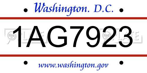 1AG7923 District Of Columbia License Plate